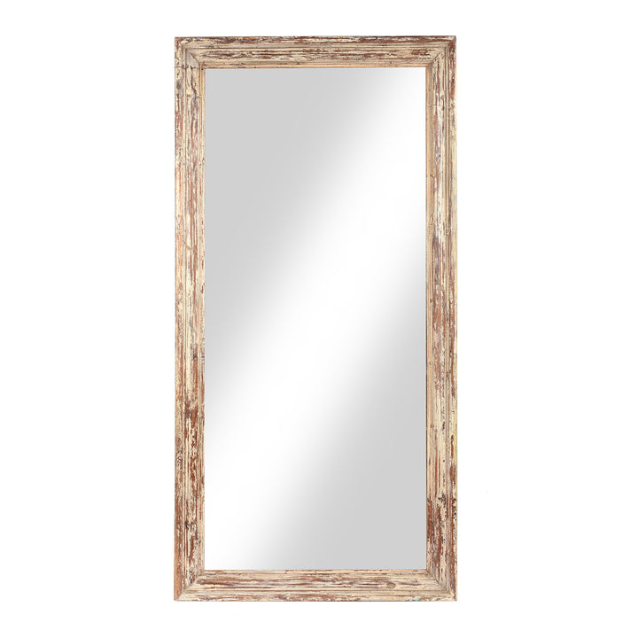 Vintage Cream Painted Indian Portrait Mirror Made From An Old Teak Window | Indigo Antiques