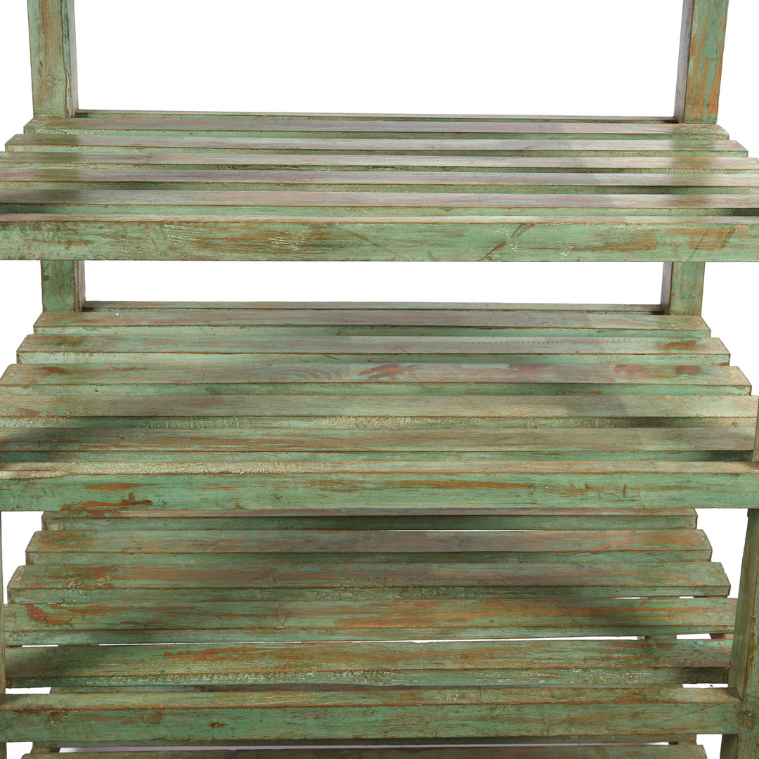 Shelving Detail From VIntage Vintage Painted Green Indian Teak Shelf - Ca 1930 | Indigo Antiques
