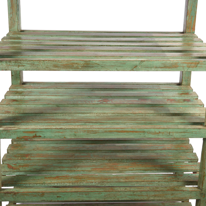 Shelving Detail From VIntage Vintage Painted Green Indian Teak Shelf - Ca 1930 | Indigo Antiques