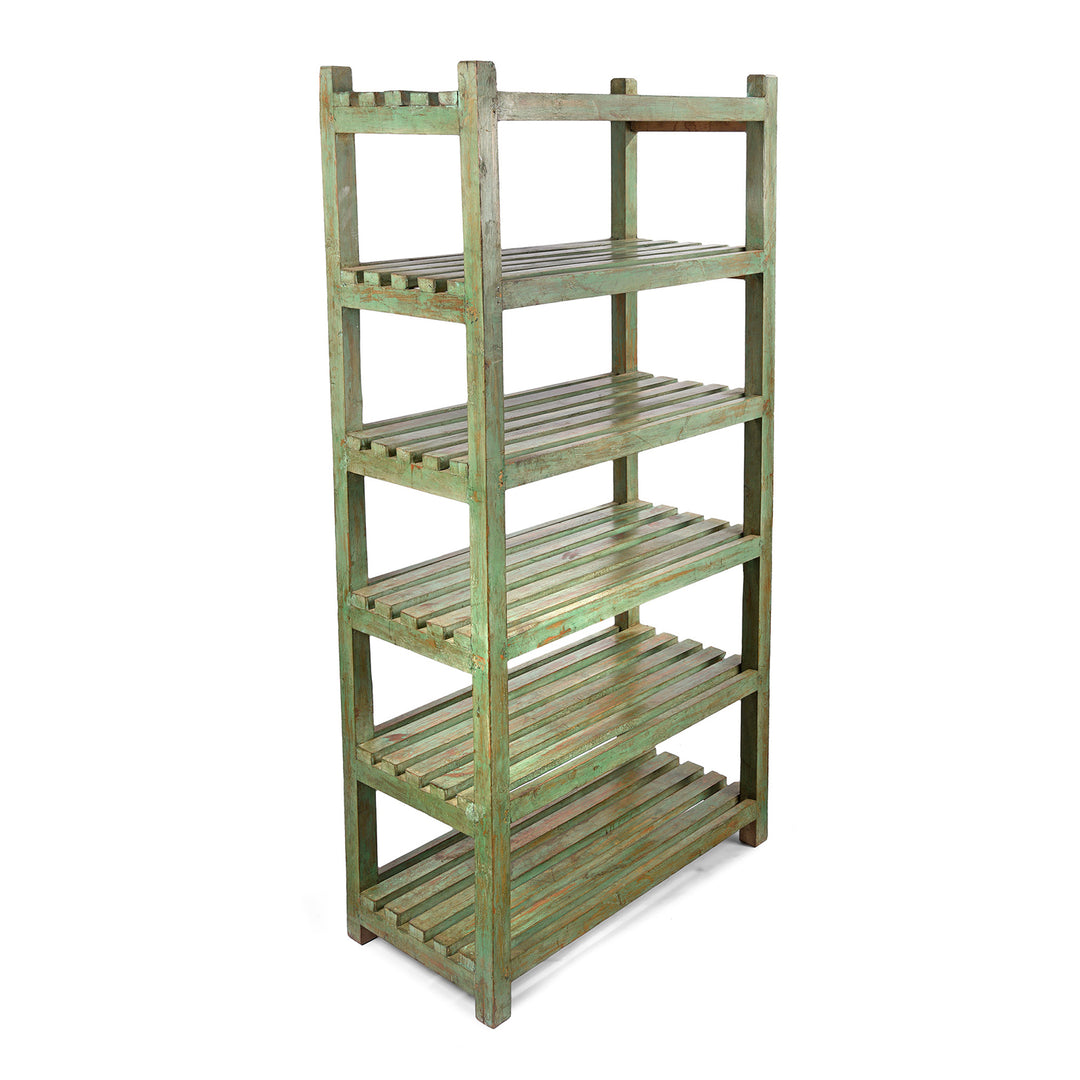 VIntage Vintage Painted Green Indian Teak Shelf - Ca 1930 | Indigo Antiques