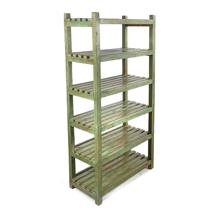 VIntage Vintage Painted Green Indian Teak Shelf - Ca 1930 | Indigo Antiques