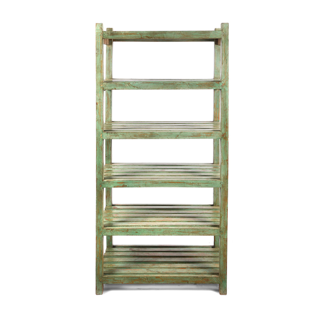 VIntage Vintage Painted Green Indian Teak Shelf - Ca 1930 | Indigo Antiques