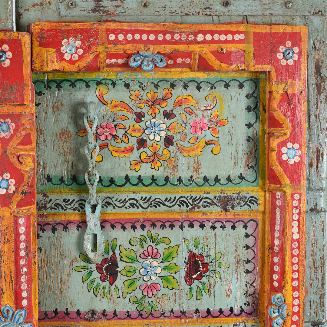 Paintwork Detail From Old Indian Door With Later Painting - 19thC | Indigo Antiques