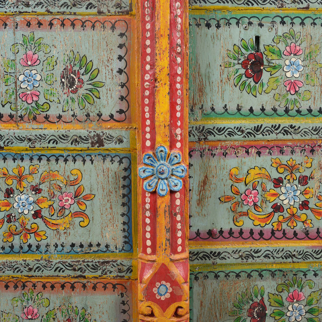 Paintwork Detail From Old Indian Door With Later Painting - 19thC | Indigo Antiques