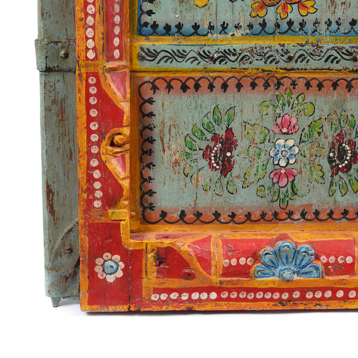 Bottom Corner Detail From Old Indian Door With Later Painting - 19thC | Indigo Antiques