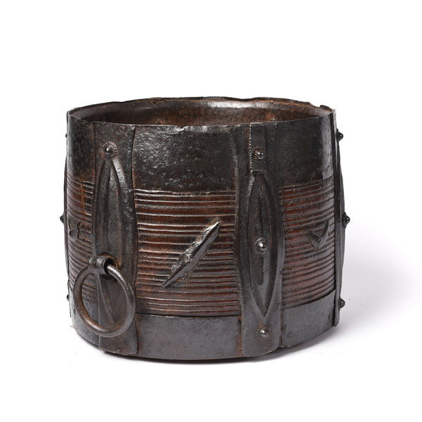 Iron And Jackfruit Wood Grain Measure -South India - 19thC