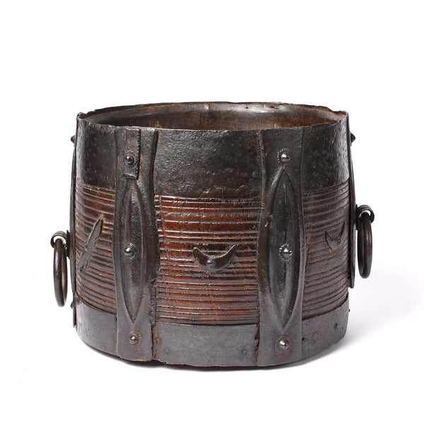 Iron And Jackfruit Wood Grain Measure -South India - 19thC