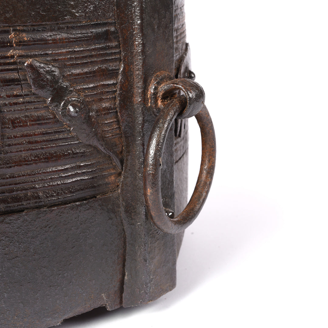 Handle Detail From Iron And Jackfruit Wood Grain Measure -South India - 19thC | Indigo Antiques