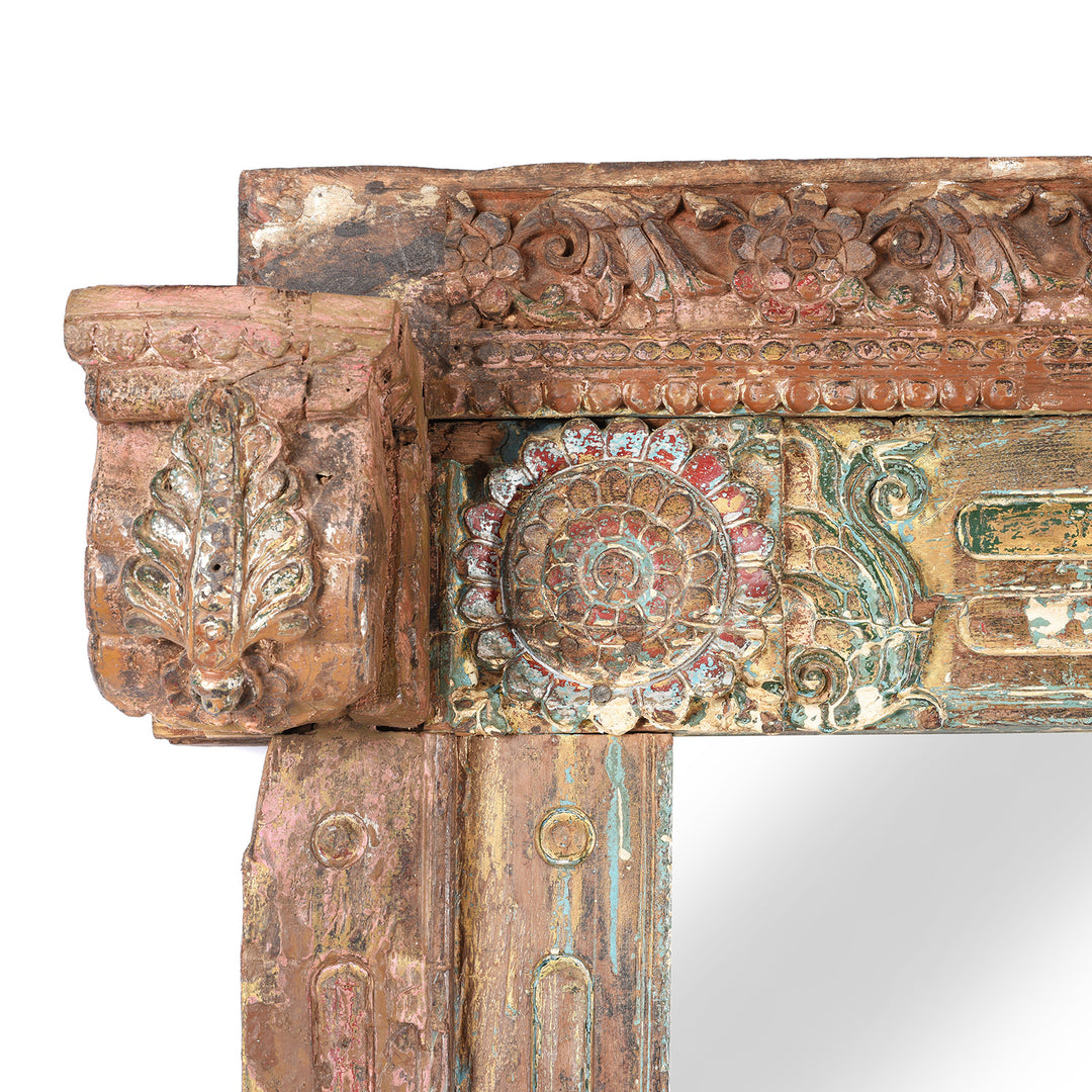 Detail From Indian Mirror Made From An Old Teak Door From Gujarat - 19thC | Indigo Antiques