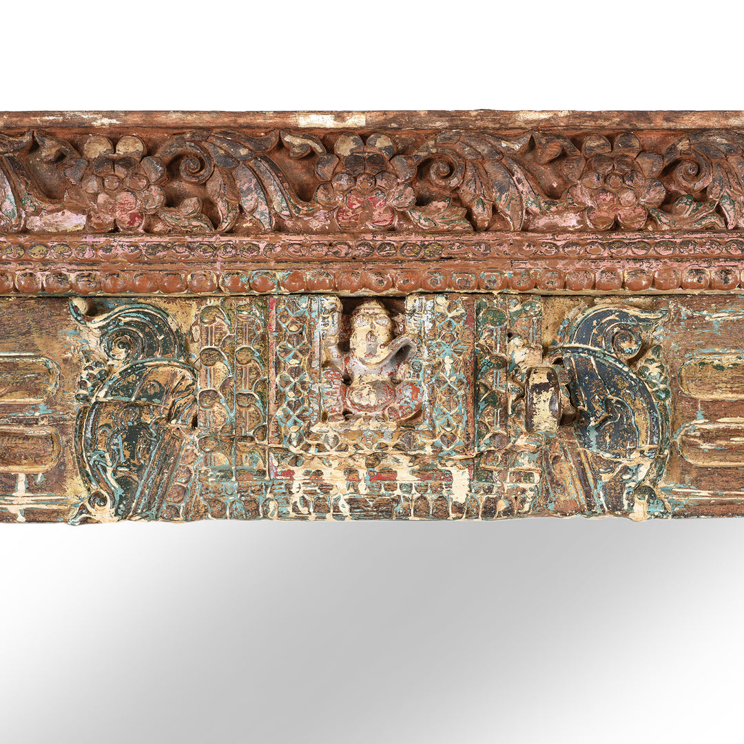 Detail From Indian Mirror Made From An Old Teak Door From Gujarat - 19thC | Indigo Antiques