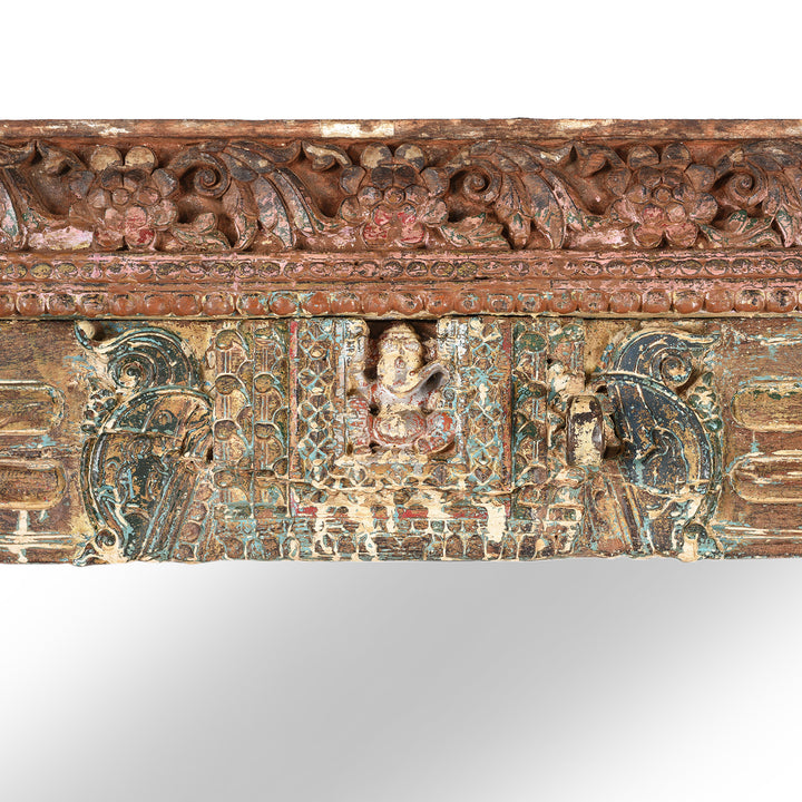 Detail From Indian Mirror Made From An Old Teak Door From Gujarat - 19thC | Indigo Antiques