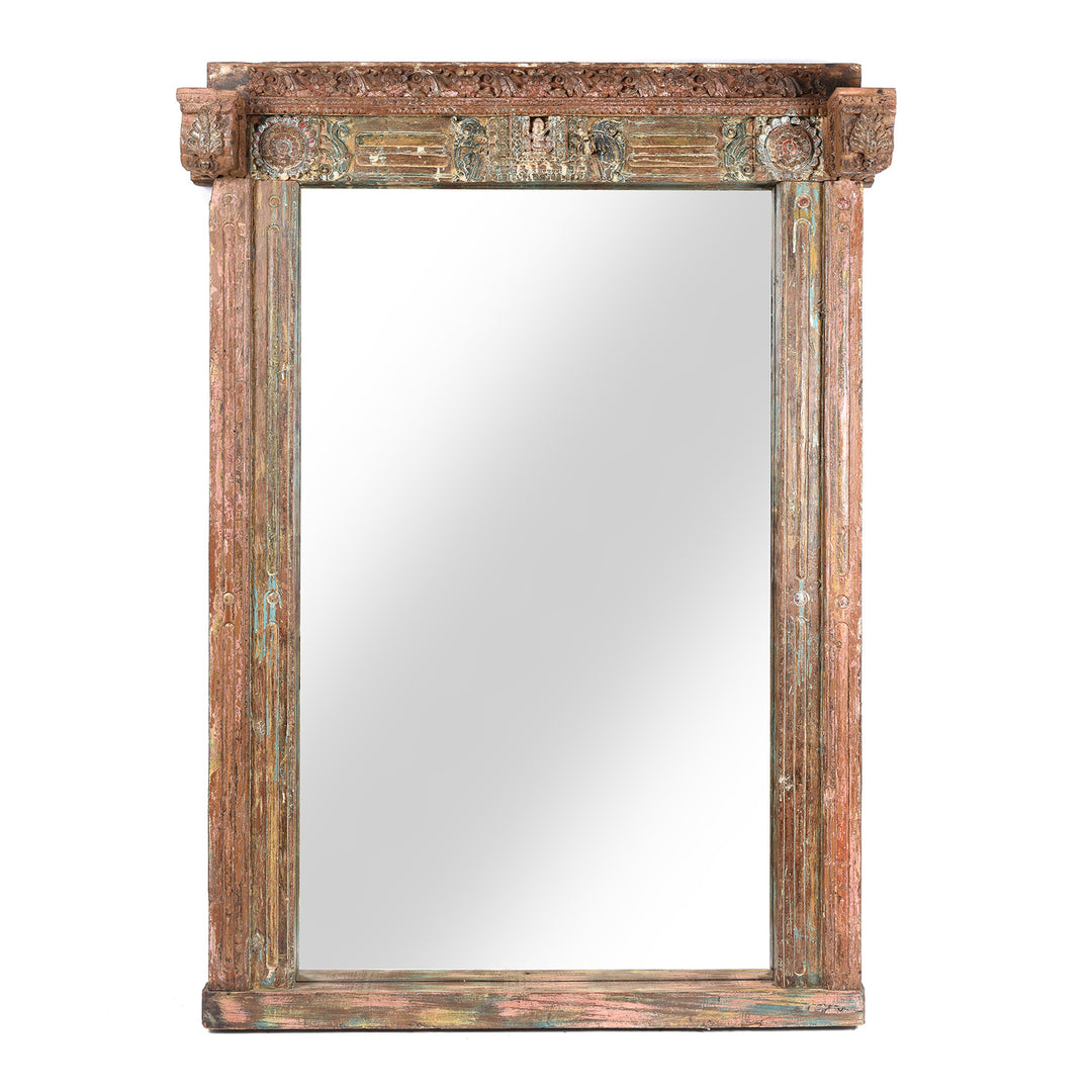 Indian Mirror Made From An Old Teak Door From Gujarat - 19thC | Indigo Antiques