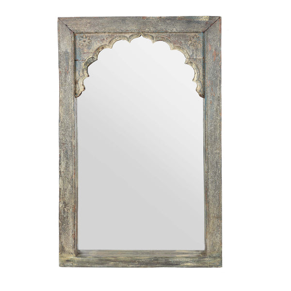 Grey Painted Indian Mihrab Mirror - 19thC (73 x 117cm)