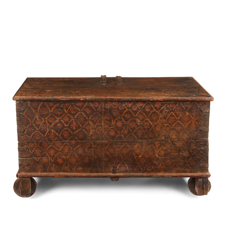 Back Of Antique Painted Teak Chest On Wheels From Nagaur - 19th Century | Indigo Antiques