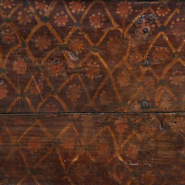Painted Teak Chest On Wheels From Nagaur - 19th Century