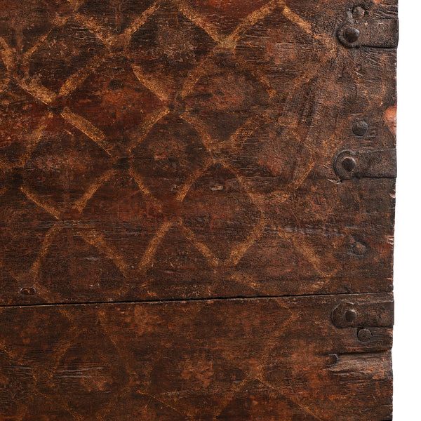Painted Teak Chest On Wheels From Nagaur - 19th Century