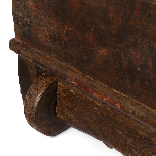 Painted Teak Chest On Wheels From Nagaur - 19th Century