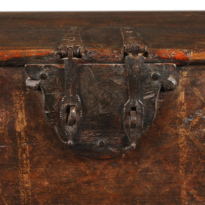 Latch Detail From Antique Painted Teak Chest On Wheels From Nagaur - 19th Century | Indigo Antiques