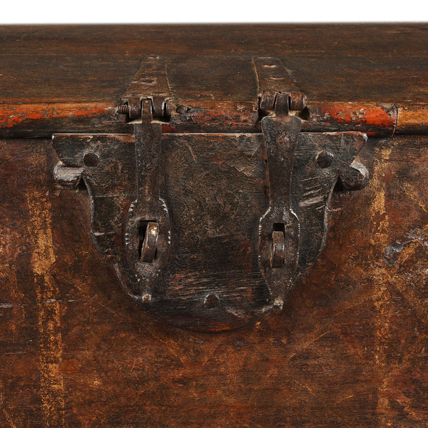 Painted Teak Chest On Wheels From Nagaur - 19th Century