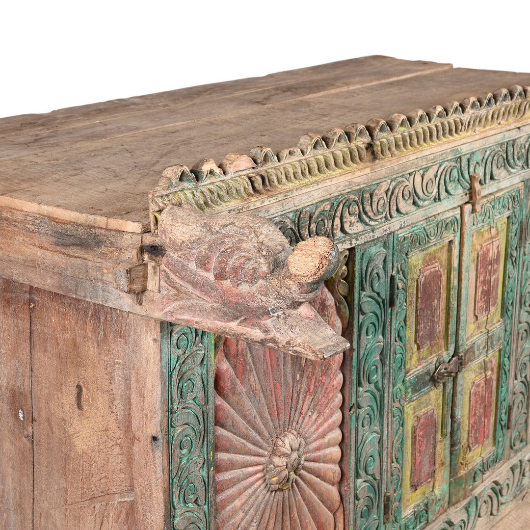 Detail View of an Antique Indian Manjus Dowry Chest From Gujarat- 19thC | Indigo Antiques
