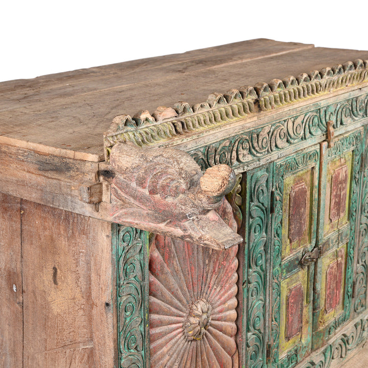 Detail View of an Antique Indian Manjus Dowry Chest From Gujarat- 19thC | Indigo Antiques