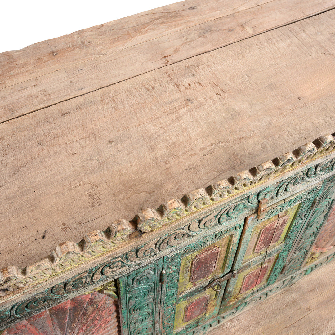 Detail View of an Antique Indian Manjus Dowry Chest From Gujarat- 19thC | Indigo Antiques