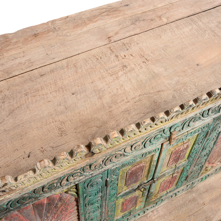 Detail View of an Antique Indian Manjus Dowry Chest From Gujarat- 19thC | Indigo Antiques
