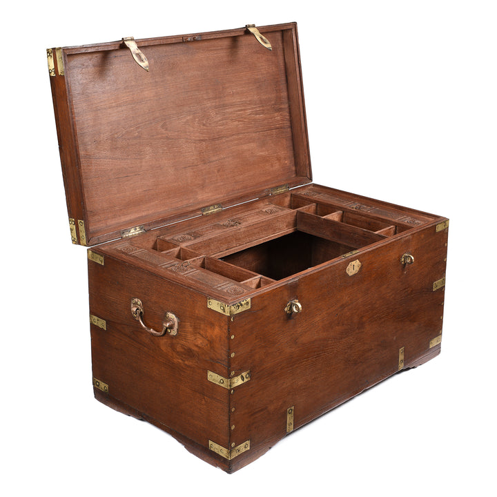 Angled VIew Of Brass Bound Teak Indian Military Chest -19thC | Indigo Antiques
