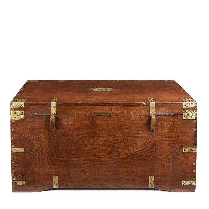 Reverse Of Brass Bound Teak Indian Military Chest -19thC | Indigo Antiques