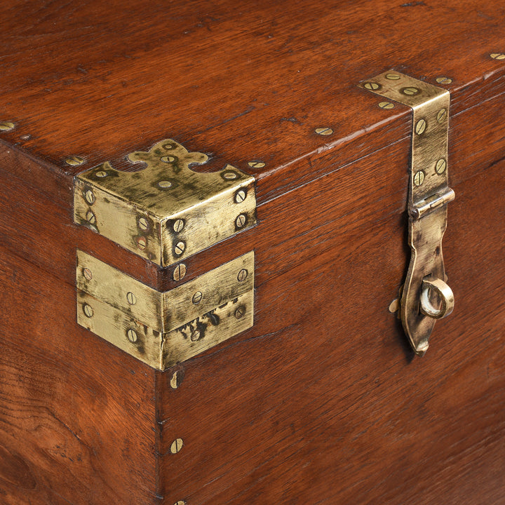 Binding Detail From Brass Bound Teak Indian Military Chest -19thC | Indigo Antiques