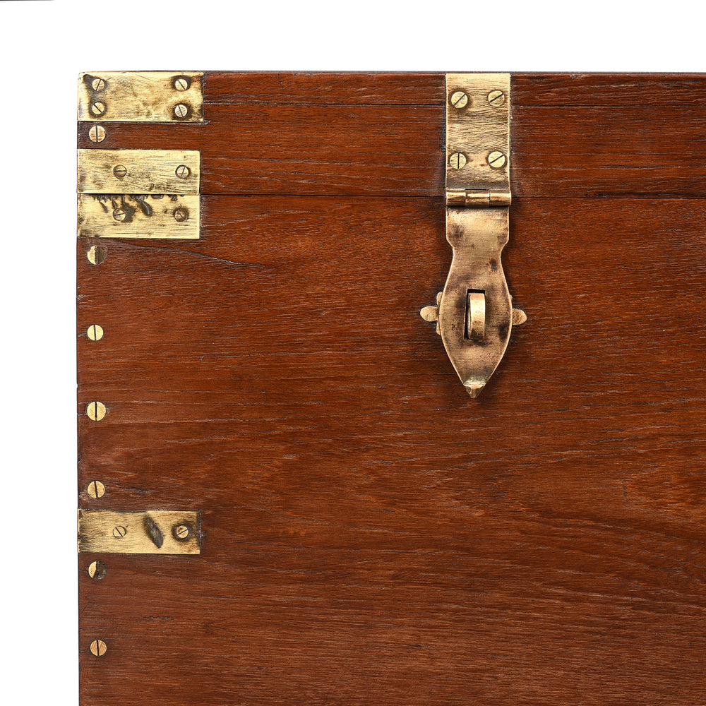 Corner Detail From Brass Bound Teak Indian Military Chest -19thC | Indigo Antiques