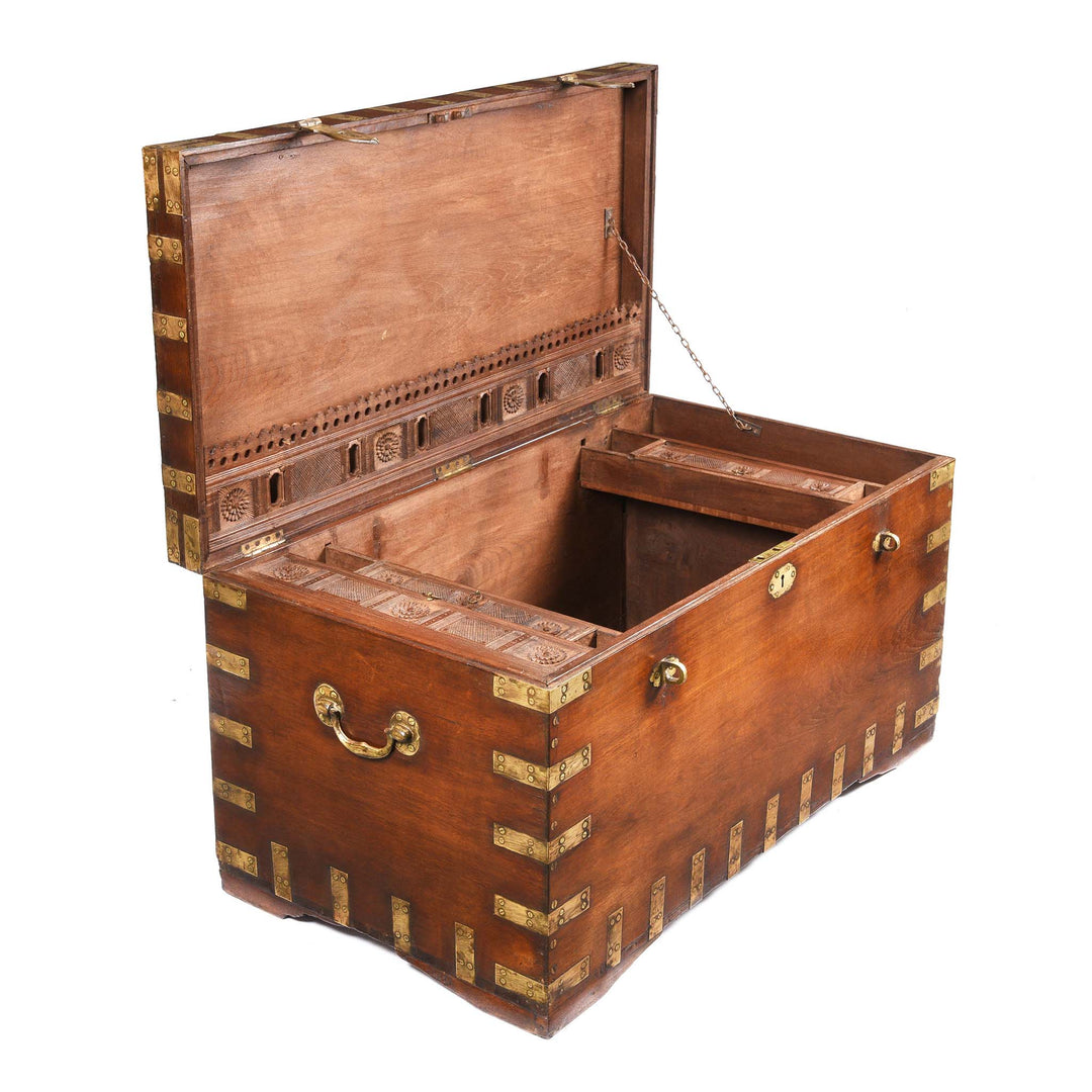 Open Lid VIew From Brass Bound Teak Indian Military Chest -19thC | Indigo Antiques