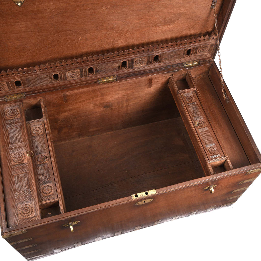 Interior Of Brass Bound Teak Indian Military Chest -19thC | Indigo Antiques