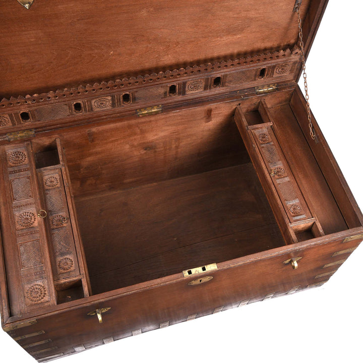 Interior Of Brass Bound Teak Indian Military Chest -19thC | Indigo Antiques