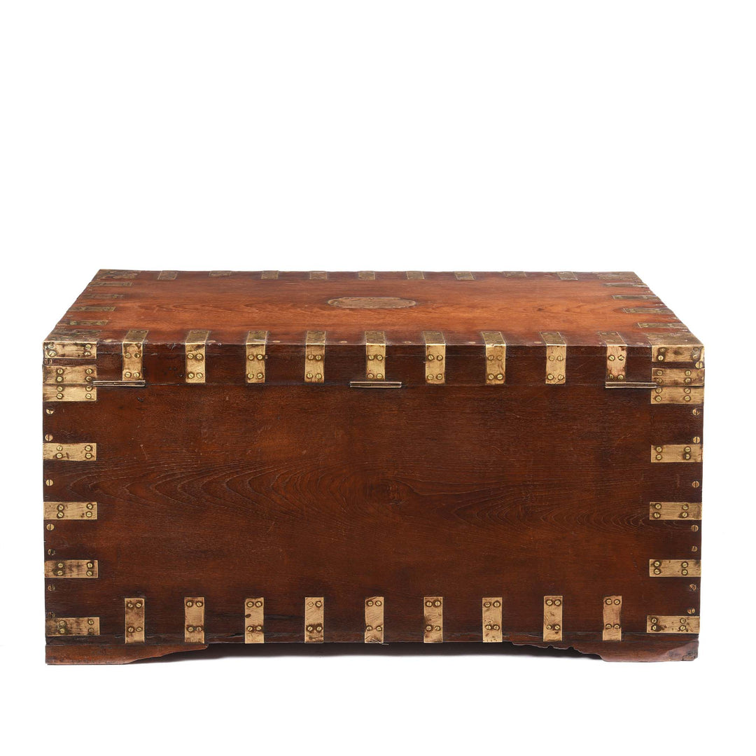 Reverse Of Brass Bound Teak Indian Military Chest -19thC | Indigo Antiques
