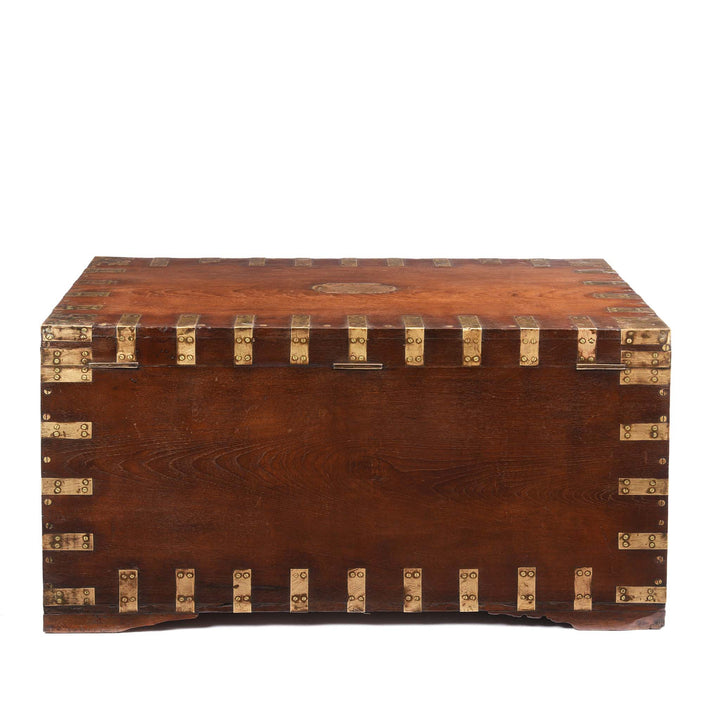 Reverse Of Brass Bound Teak Indian Military Chest -19thC | Indigo Antiques