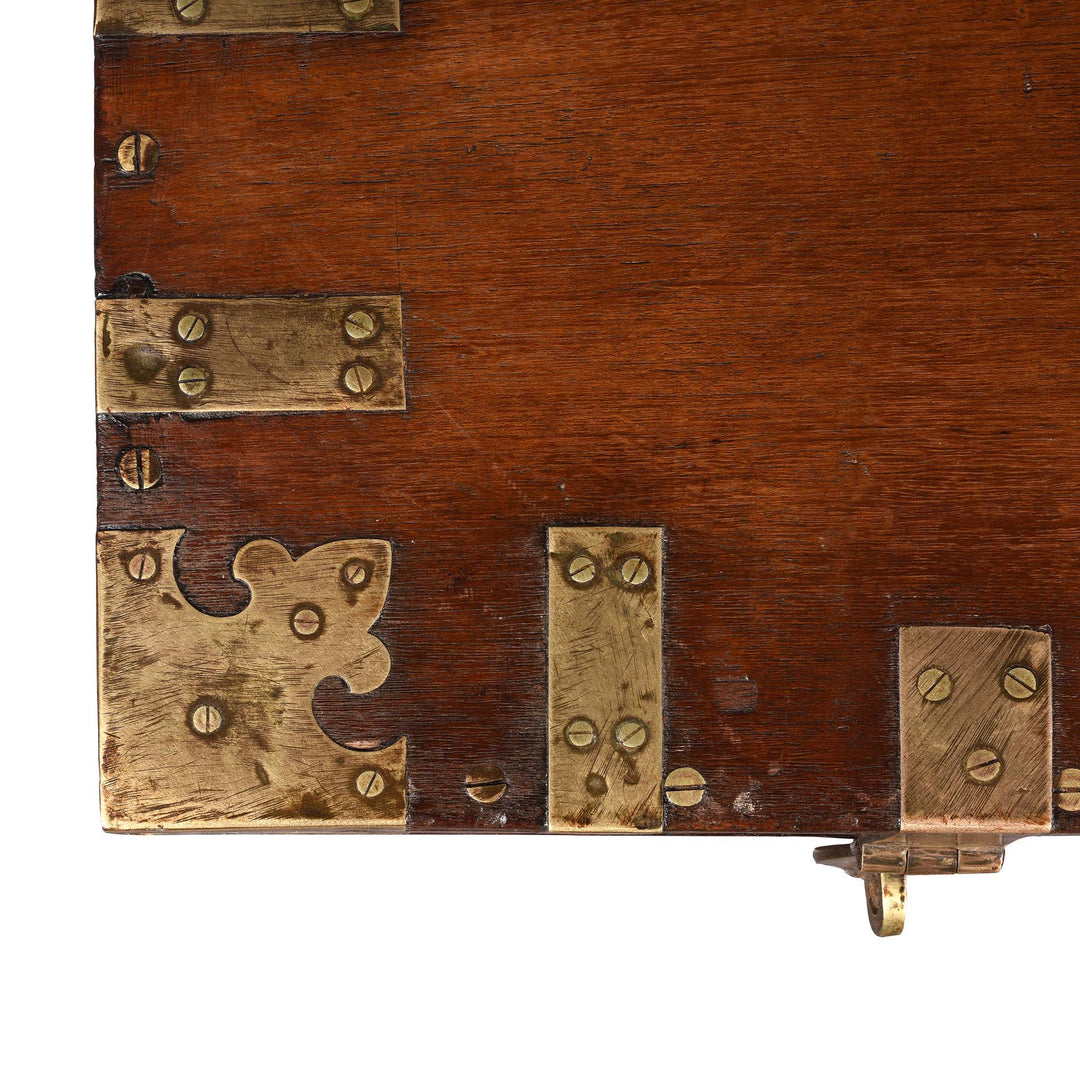 Corner Detail From Above From Brass Bound Teak Indian Military Chest -19thC | Indigo Antiques