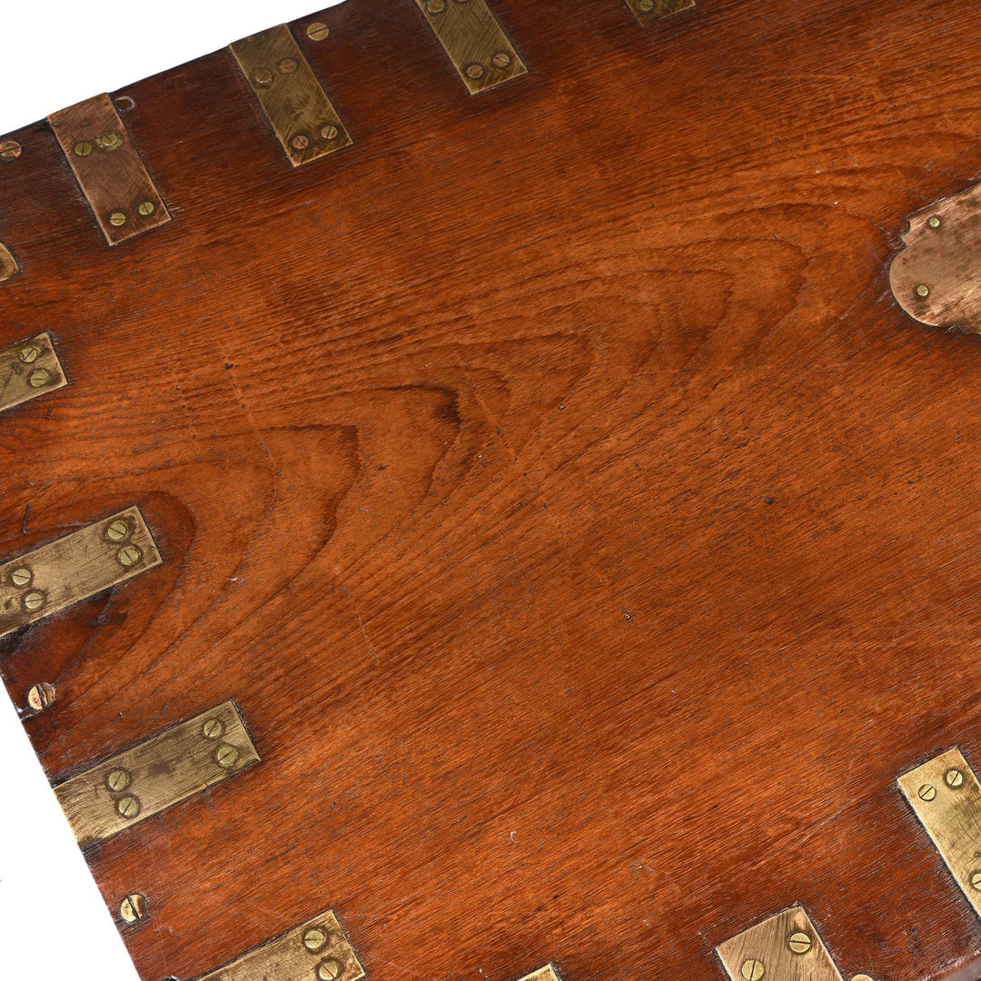 Surface Detail From Brass Bound Teak Indian Military Chest -19thC | Indigo Antiques
