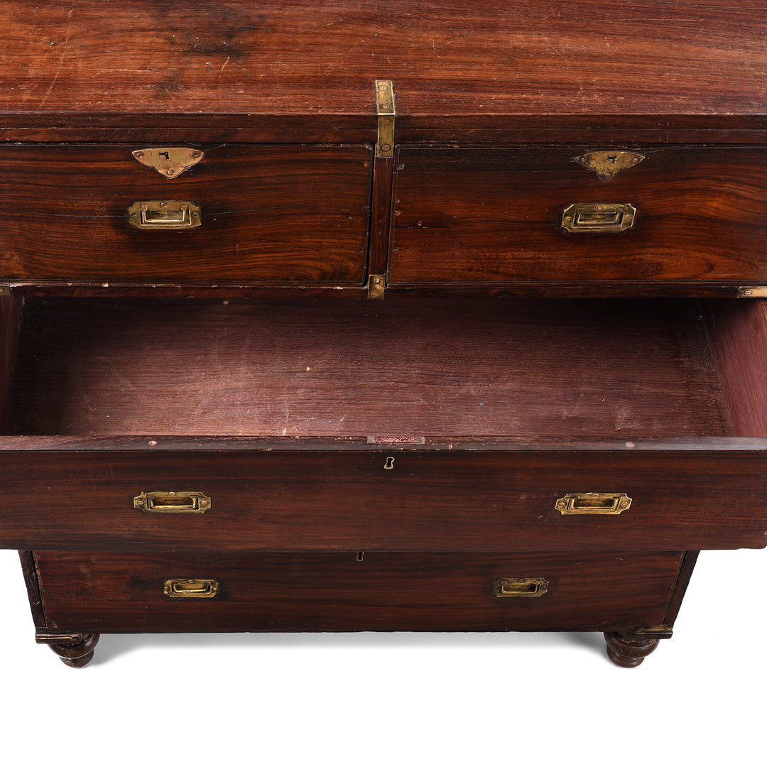 Drawer Interior Of Anglo Indian Teak Campaign Chest Of Drawers -19thC | Indigo Antiques