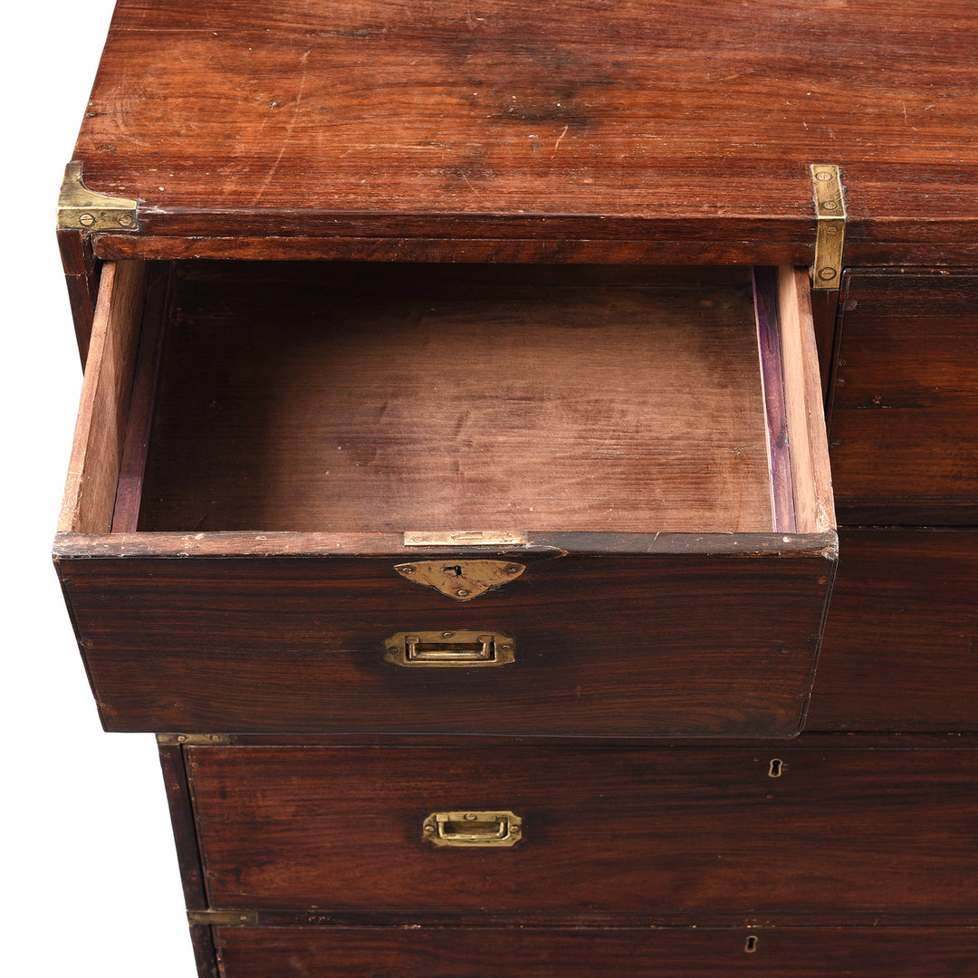 Drawer Interior Of Anglo Indian Teak Campaign Chest Of Drawers -19thC | Indigo Antiques