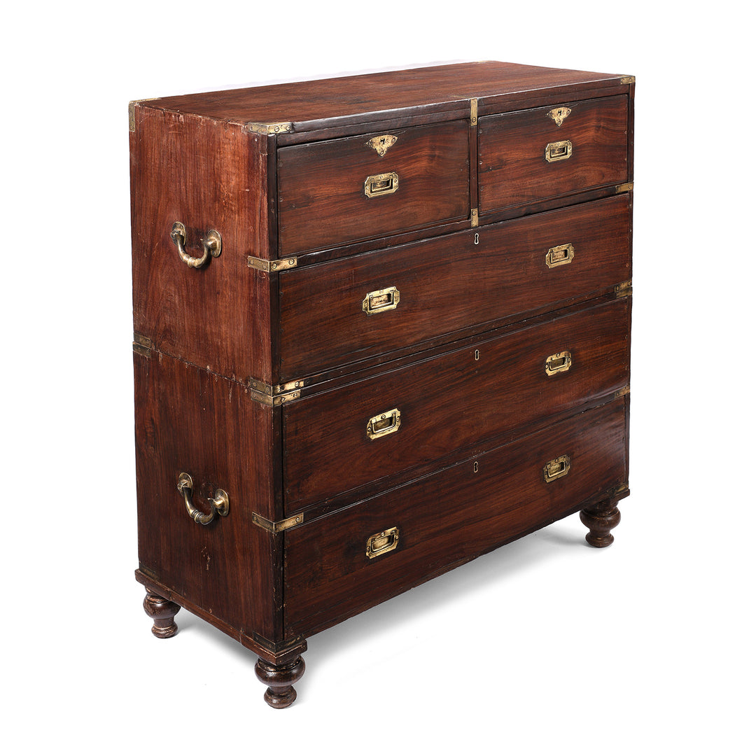 Angled View Of Anglo Indian Teak Campaign Chest Of Drawers -19thC | Indigo Antiques
