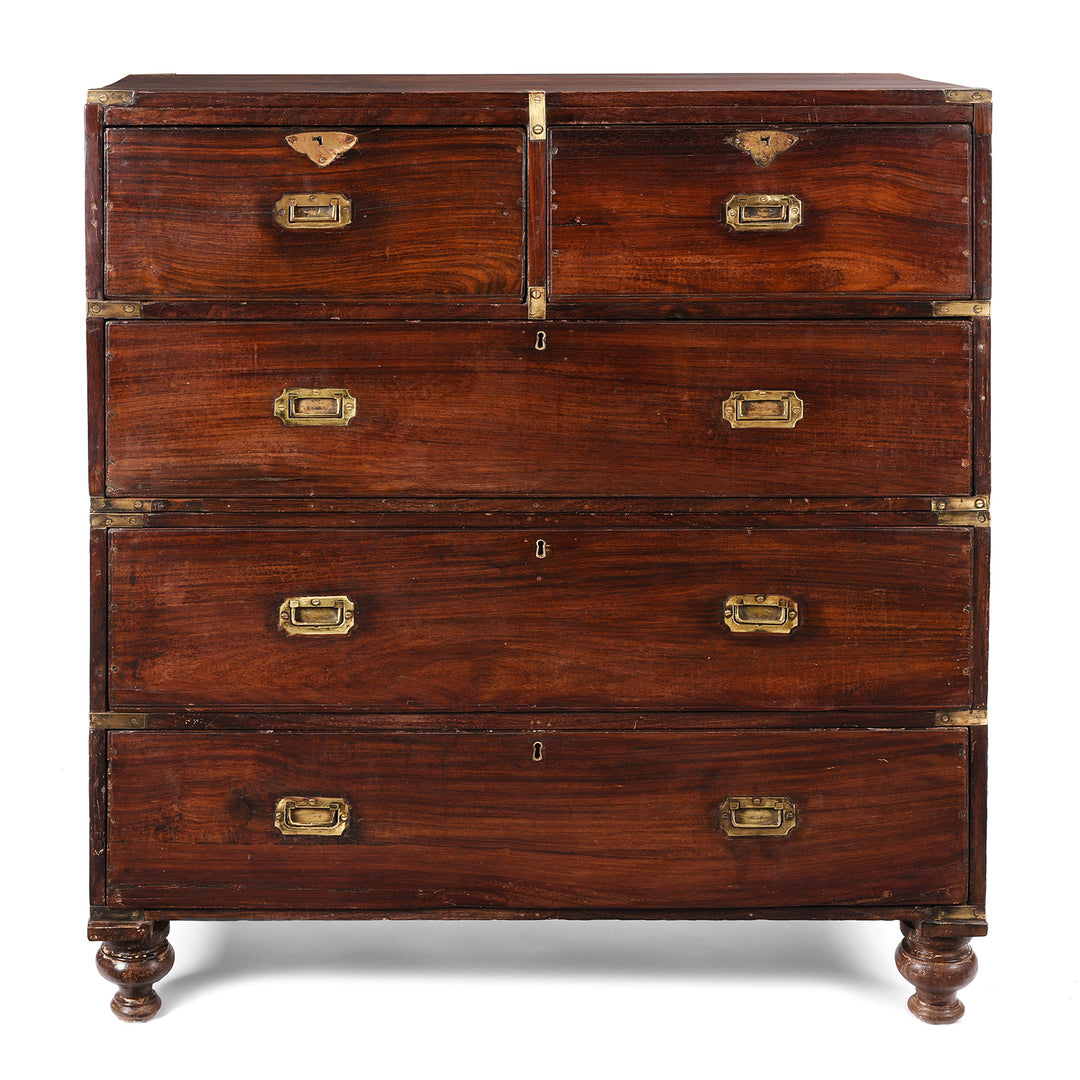 Anglo Indian Teak Campaign Chest Of Drawers -19thC | Indigo Antiques
