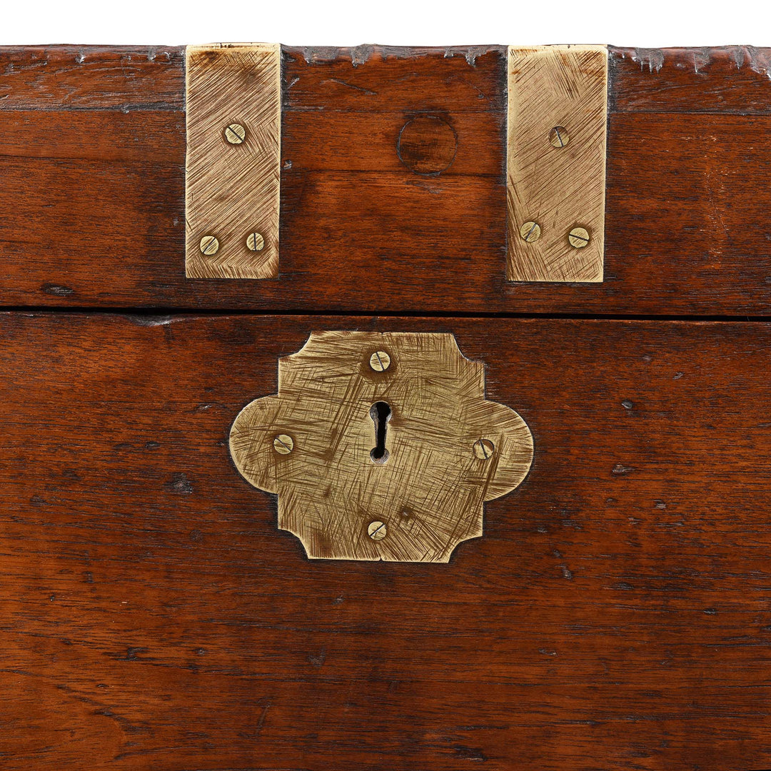 Key Hole Detail From Brass Bound Teak Indian Military Chest  -19thC | Indigo Antiques