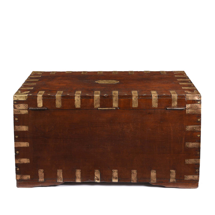 Reverse Of Brass Bound Teak Indian Military Chest  -19thC | Indigo Antiques