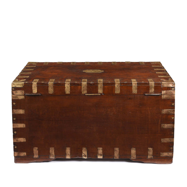 Brass Bound Teak Indian Military Chest  -19thC