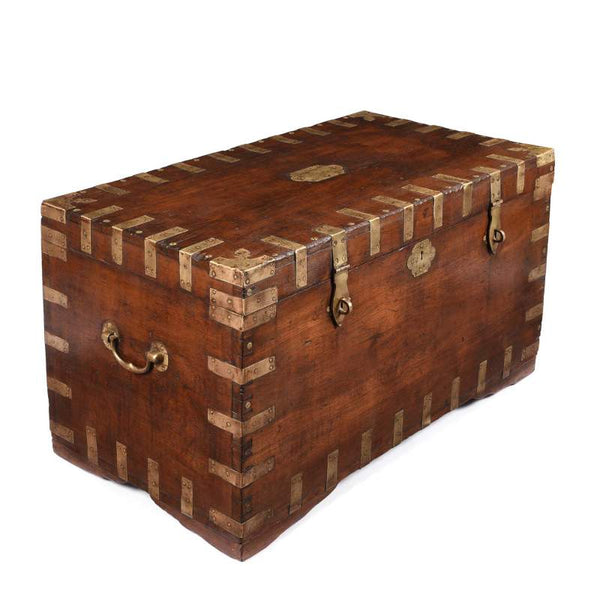 Brass Bound Teak Indian Military Chest  -19thC