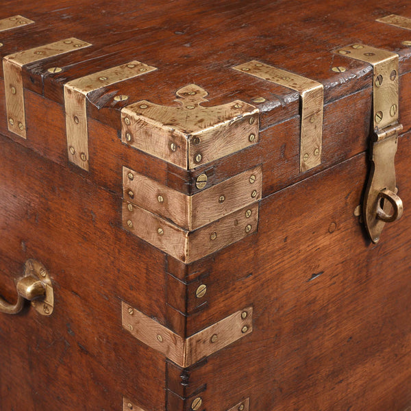 Brass Bound Teak Indian Military Chest  -19thC
