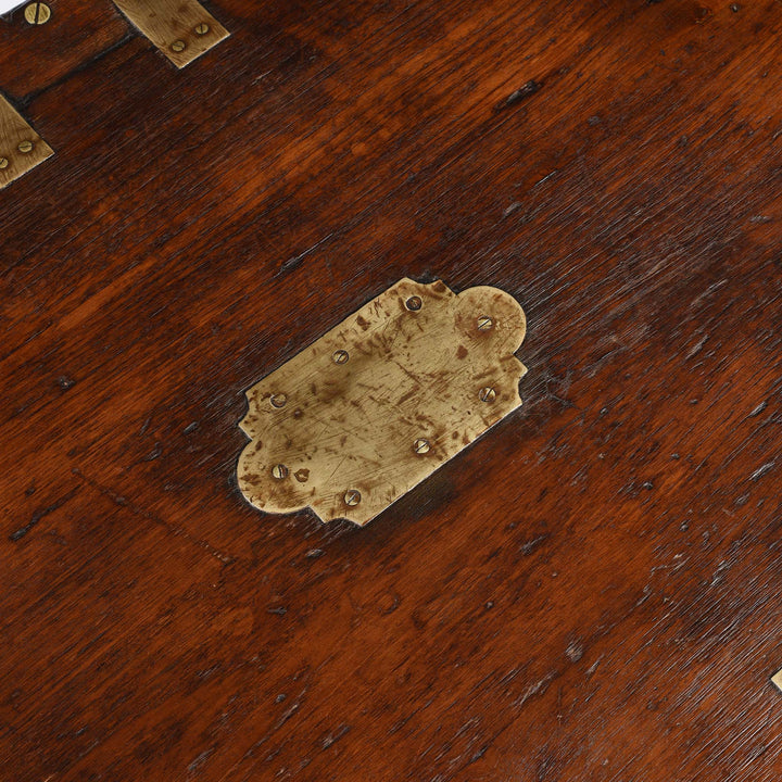 Surface Top Detail From Brass Bound Teak Indian Military Chest  -19thC | Indigo Antiques