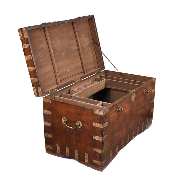 Brass Bound Teak Indian Military Chest  -19thC