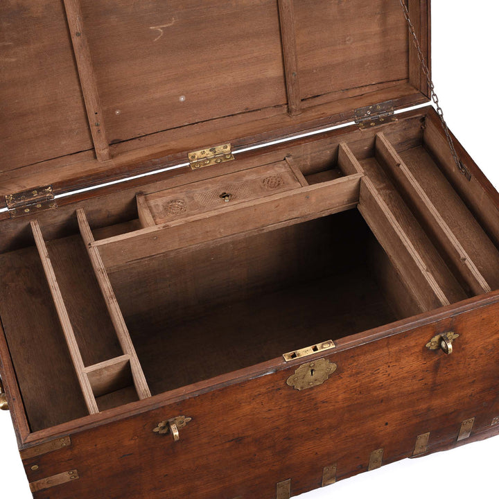 Interior Of Brass Bound Teak Indian Military Chest  -19thC | Indigo Antiques